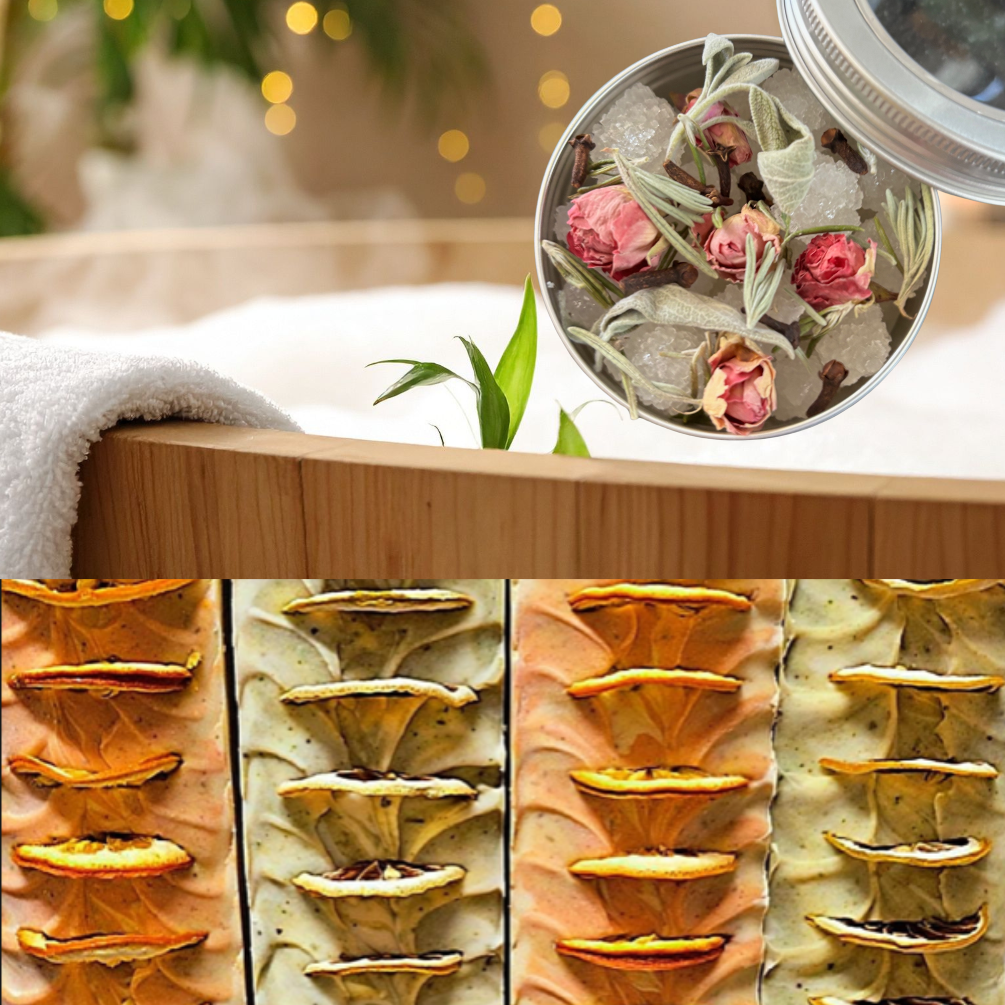 Herbal Dead Sea bath boosters and stacked Holy Suds soaps handcrafted in Jerusalem using organic herbs, minerals, and biblical botanicals.